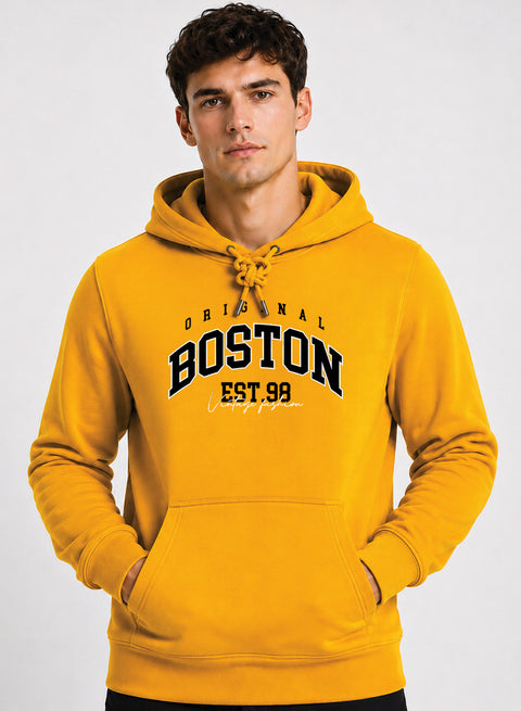 ADRO Men Black Boston Printed Regular Fit Hoodie