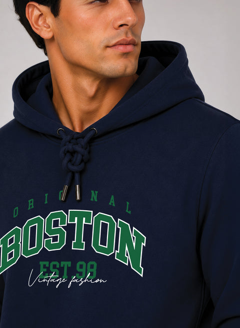 ADRO Men Beige Boston Printed Regular Fit Hoodie