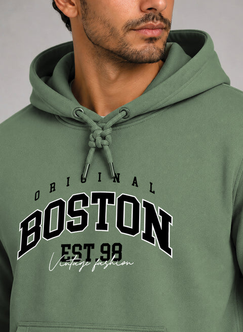 ADRO Men Beige Boston Printed Regular Fit Hoodie