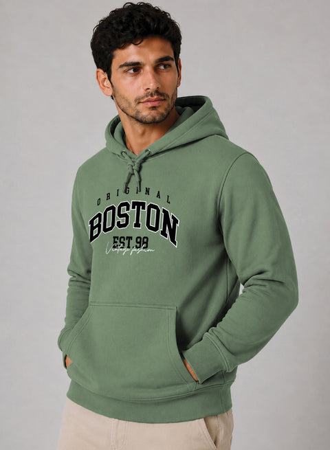 ADRO Men Beige Boston Printed Regular Fit Hoodie