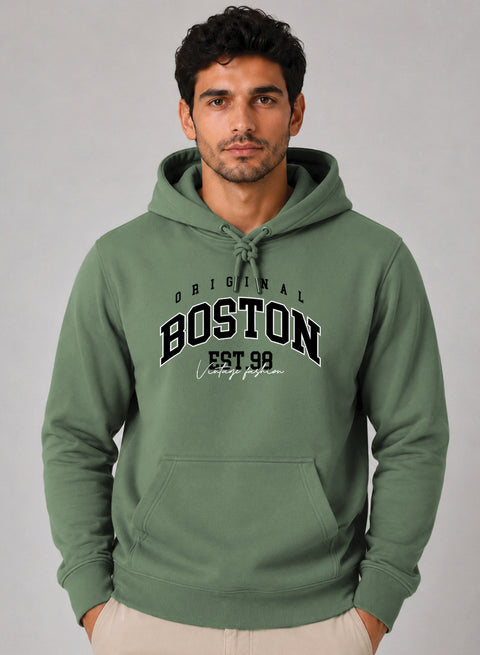 ADRO Men Beige Boston Printed Regular Fit Hoodie