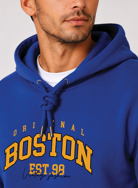 ADRO Men Black Boston Printed Regular Fit Hoodie