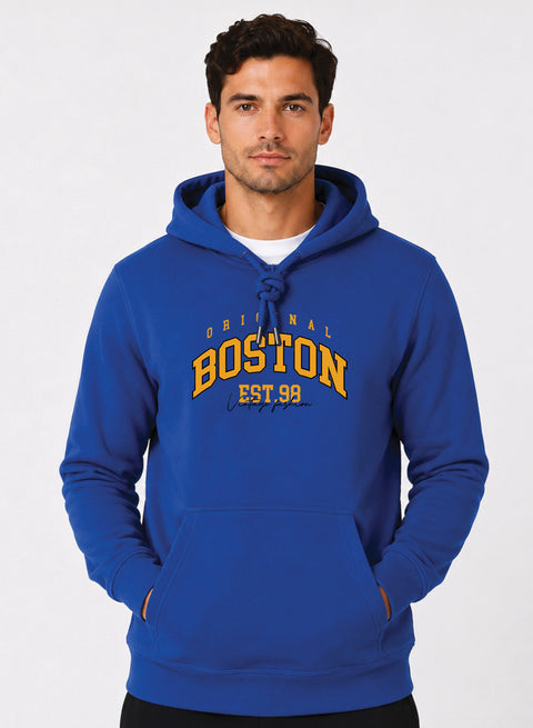 ADRO Men Black Boston Printed Regular Fit Hoodie
