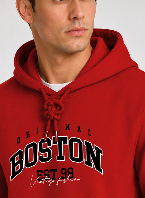 ADRO Men Beige Boston Printed Regular Fit Hoodie