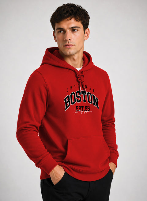 ADRO Men Beige Boston Printed Regular Fit Hoodie
