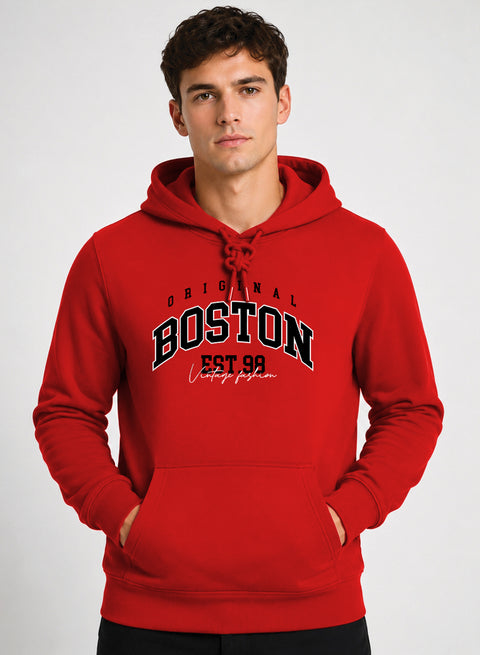 ADRO Men Beige Boston Printed Regular Fit Hoodie