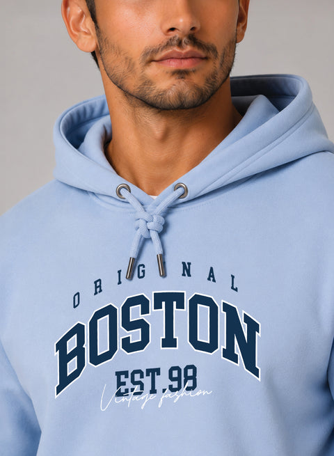 ADRO Men Beige Boston Printed Regular Fit Hoodie