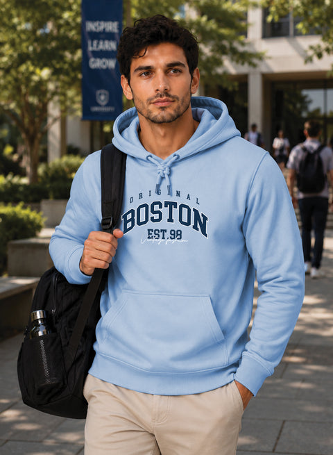 ADRO Men Beige Boston Printed Regular Fit Hoodie