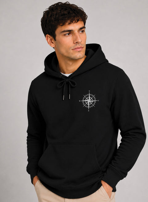 ADRO Men Black Compass Printed Regular Fit Hoodie