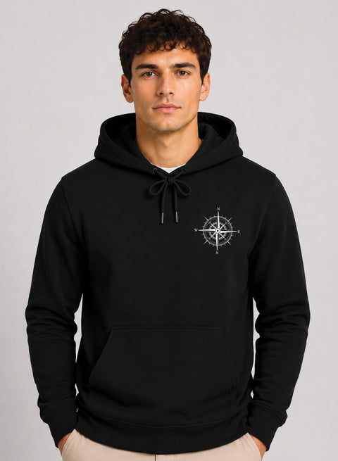 ADRO Men Black Compass Printed Regular Fit Hoodie