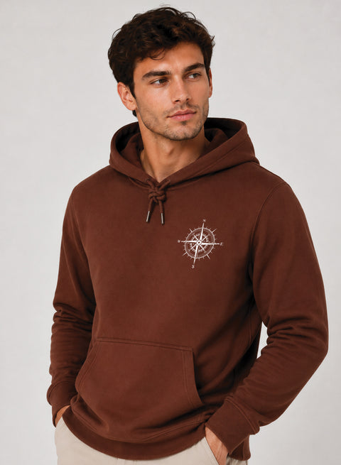 ADRO Men Beige Compass Printed Regular Fit Hoodie