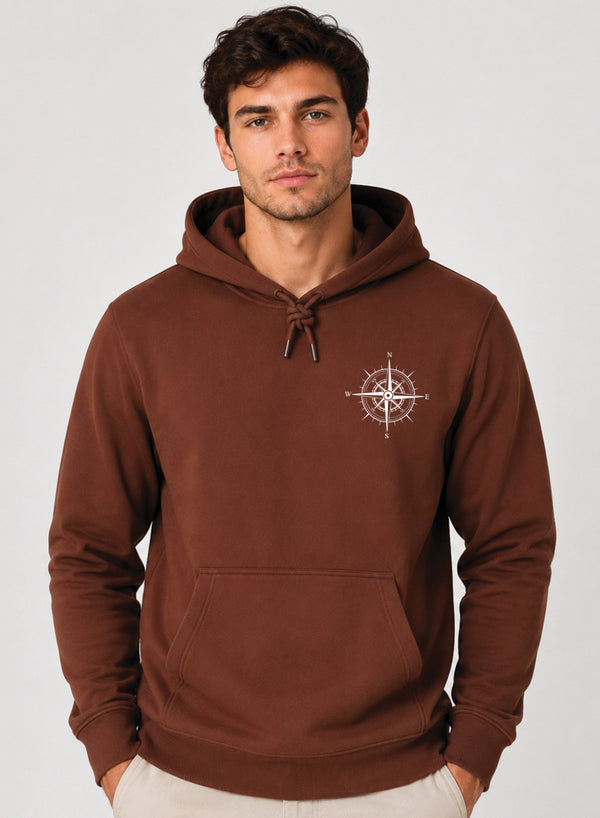 ADRO Men Beige Compass Printed Regular Fit Hoodie