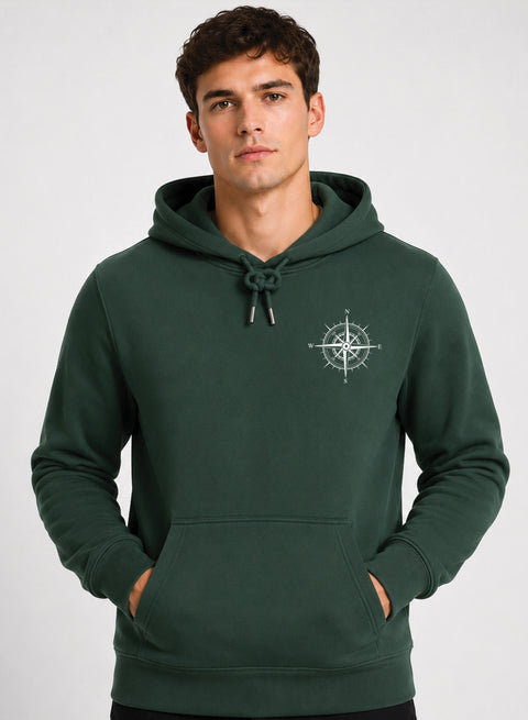 ADRO Men Black Compass Printed Regular Fit Hoodie