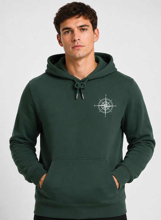 ADRO Men Black Compass Printed Regular Fit Hoodie