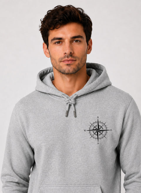 ADRO Men Beige Compass Printed Regular Fit Hoodie