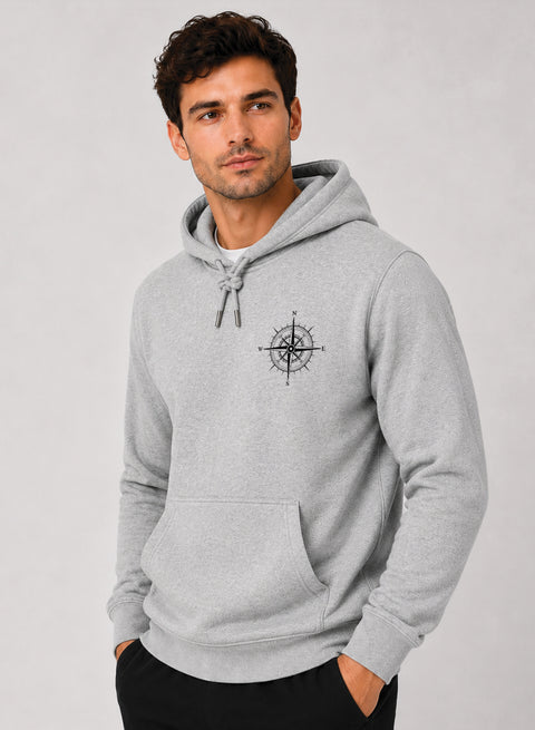 ADRO Men Beige Compass Printed Regular Fit Hoodie
