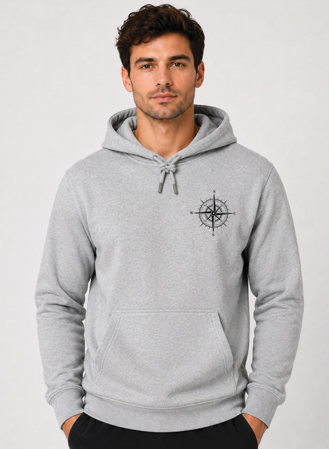 ADRO Men Beige Compass Printed Regular Fit Hoodie