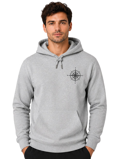 ADRO Men Beige Compass Printed Regular Fit Hoodie