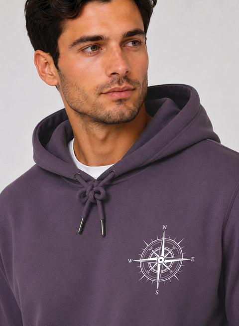 ADRO Men Black Compass Printed Regular Fit Hoodie
