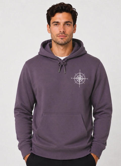 ADRO Men Black Compass Printed Regular Fit Hoodie