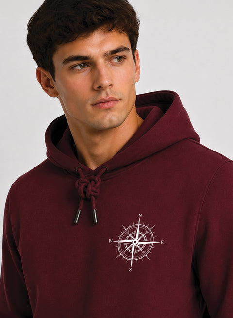 ADRO Men Beige Compass Printed Regular Fit Hoodie