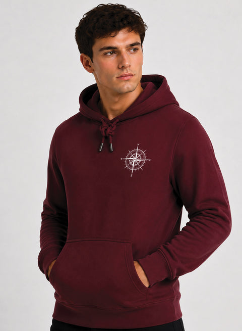 ADRO Men Beige Compass Printed Regular Fit Hoodie