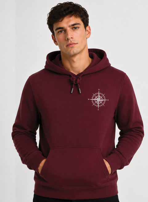 ADRO Men Beige Compass Printed Regular Fit Hoodie