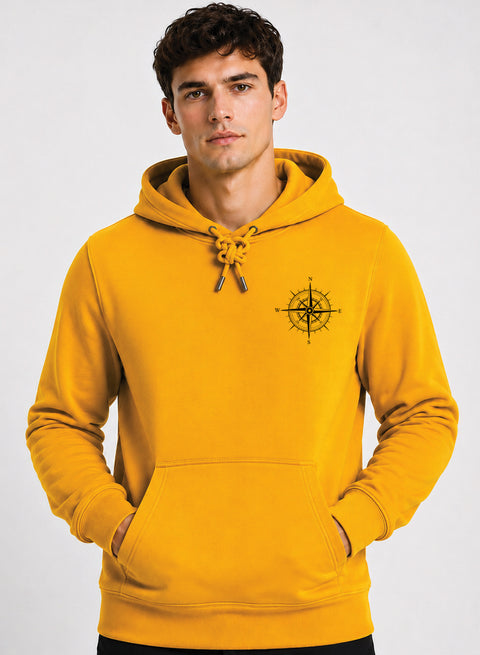 ADRO Men Black Compass Printed Regular Fit Hoodie