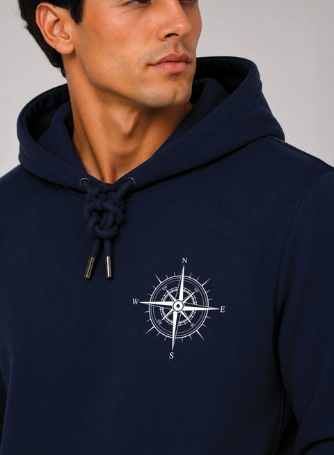 ADRO Men Beige Compass Printed Regular Fit Hoodie