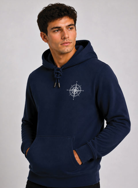 ADRO Men Beige Compass Printed Regular Fit Hoodie