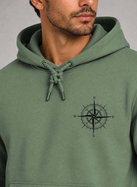 ADRO Men Beige Compass Printed Regular Fit Hoodie