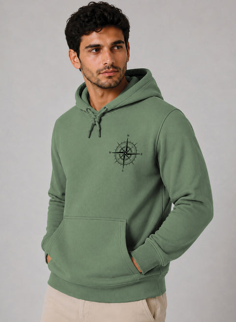 ADRO Men Beige Compass Printed Regular Fit Hoodie