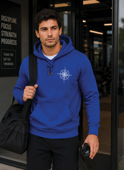 ADRO Men Black Compass Printed Regular Fit Hoodie