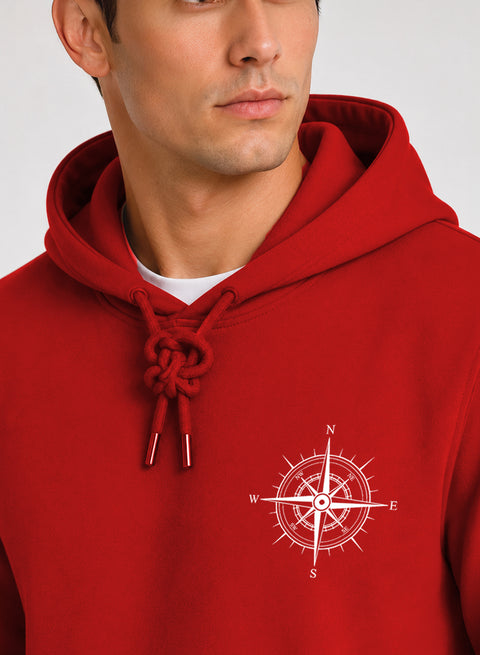 ADRO Men Beige Compass Printed Regular Fit Hoodie