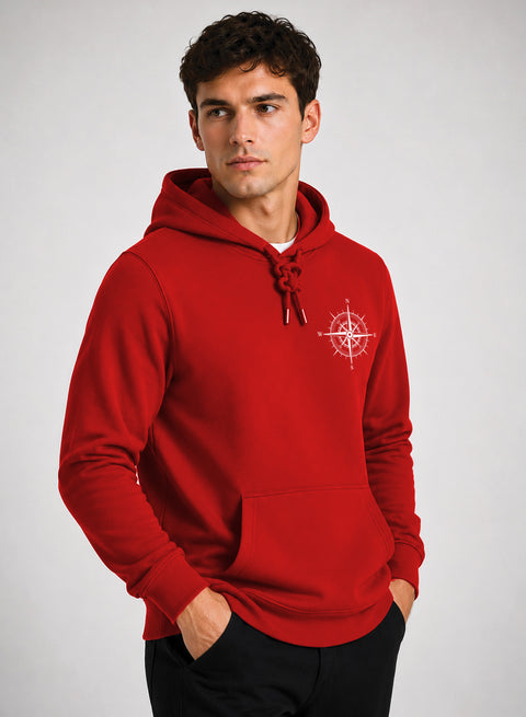 ADRO Men Beige Compass Printed Regular Fit Hoodie