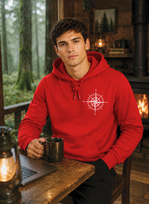 ADRO Men Beige Compass Printed Regular Fit Hoodie