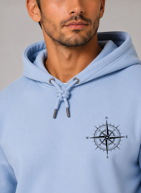 ADRO Men Beige Compass Printed Regular Fit Hoodie