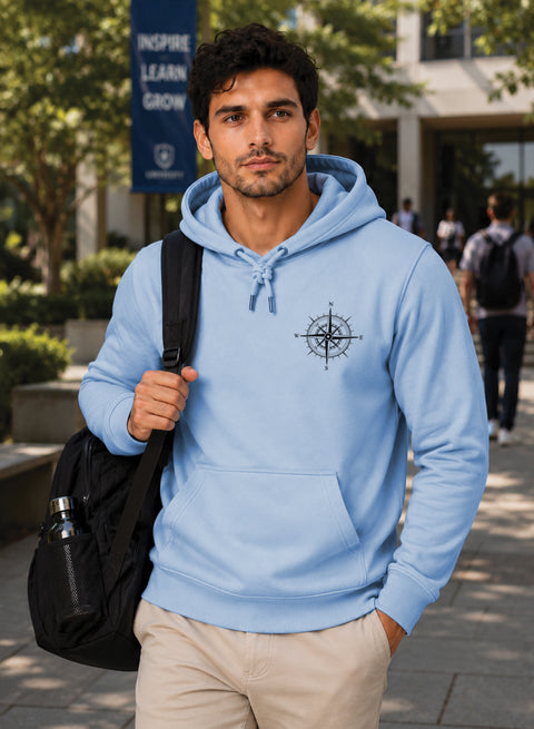 ADRO Men Beige Compass Printed Regular Fit Hoodie