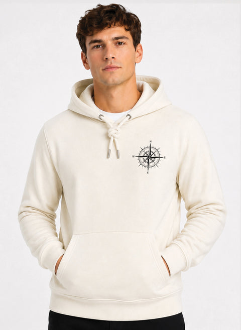 ADRO Men Beige Compass Printed Regular Fit Hoodie