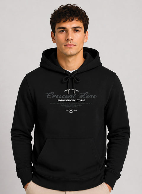 ADRO Men Black Crescent Line Printed Regular Fit Hoodie