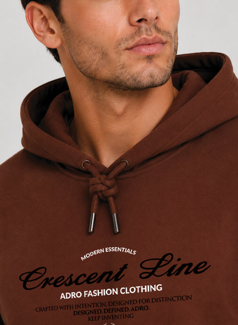 ADRO Men Beige Crescent Line Printed Regular Fit Hoodie