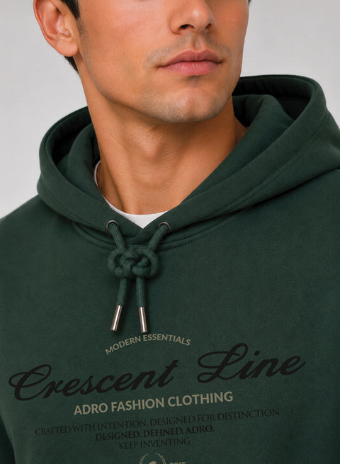 ADRO Men Black Crescent Line Printed Regular Fit Hoodie