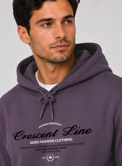 ADRO Men Black Crescent Line Printed Regular Fit Hoodie