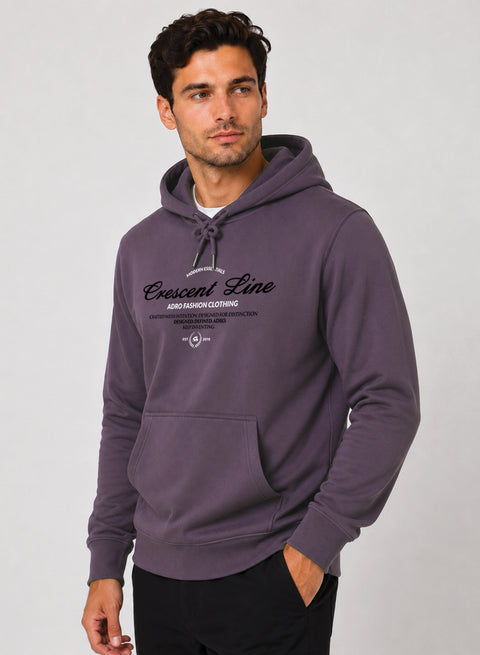 ADRO Men Black Crescent Line Printed Regular Fit Hoodie