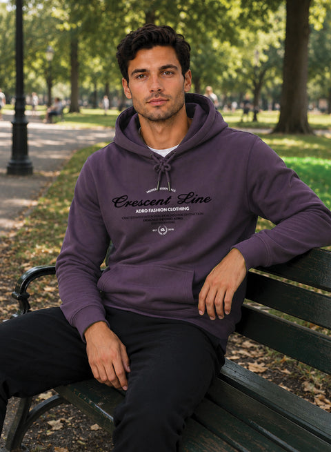 ADRO Men Black Crescent Line Printed Regular Fit Hoodie