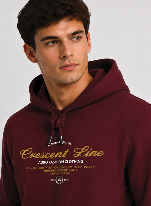 ADRO Men Beige Crescent Line Printed Regular Fit Hoodie