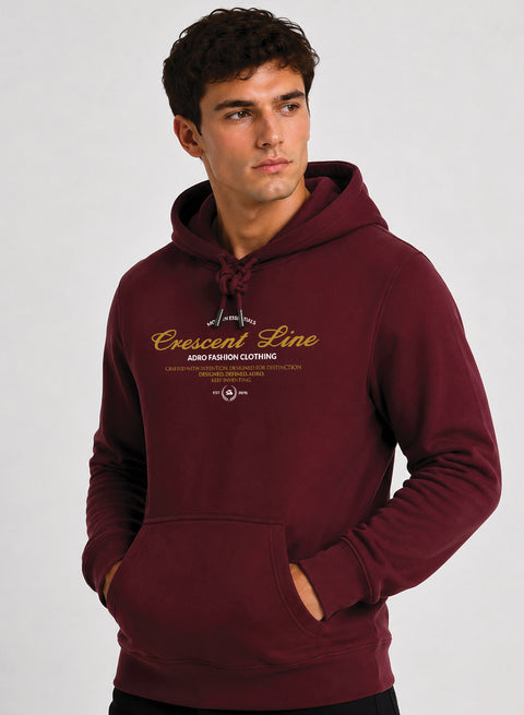 ADRO Men Beige Crescent Line Printed Regular Fit Hoodie