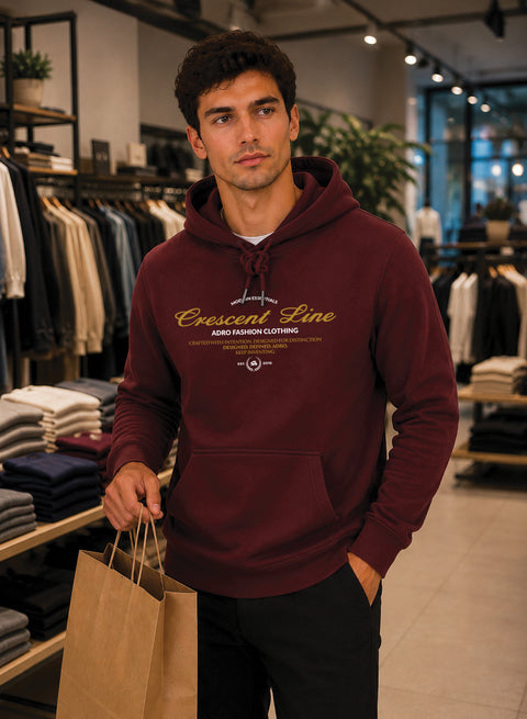 ADRO Men Beige Crescent Line Printed Regular Fit Hoodie