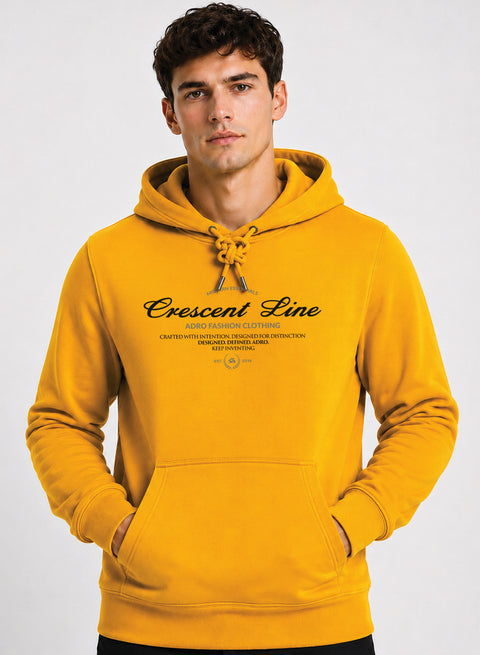 ADRO Men Black Crescent Line Printed Regular Fit Hoodie