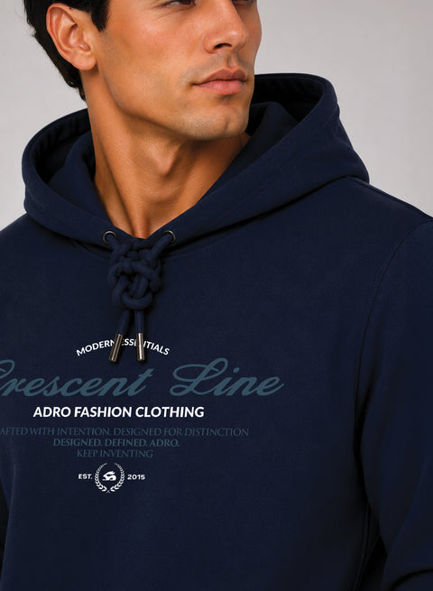 ADRO Men Beige Crescent Line Printed Regular Fit Hoodie